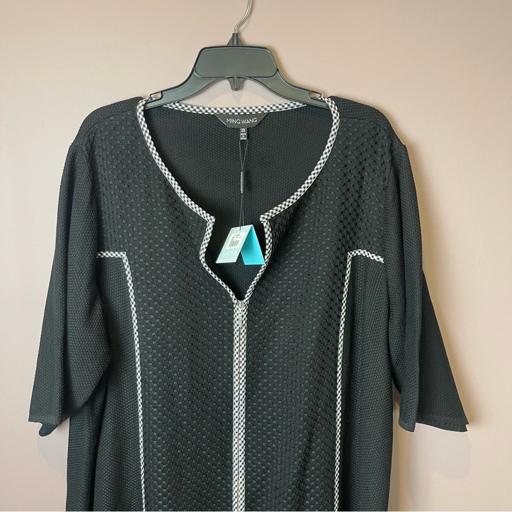 NWT Ming Wang Black Zip Up Textured Gingham Dress 2X - Picture 3 of 13